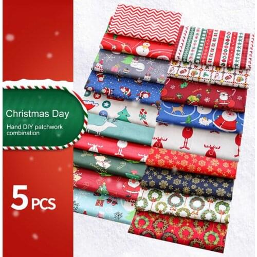 5 pcs/set Christmas Baby Cotton Twill Fabric for DIY Bedding Cloth Sewing Patchwork Quilting Fashion Dress Making Fabrics