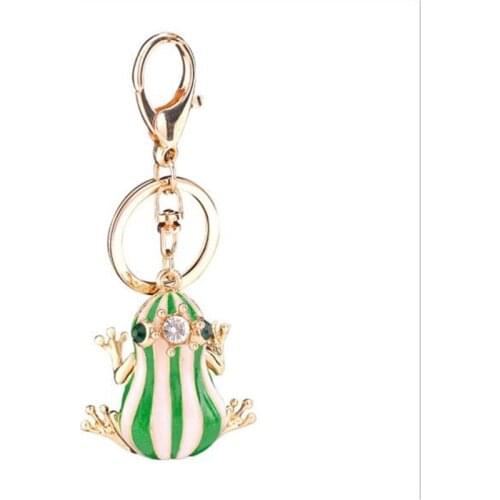 Crystal Green Frog Pendant Keychain For Man Bag Holder Women Rhinestone Keyring