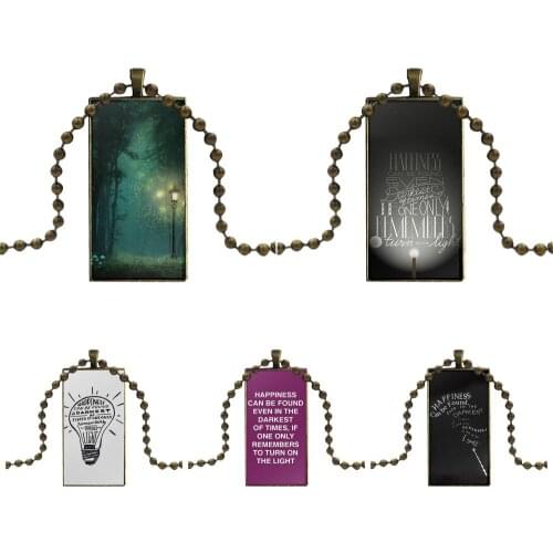 Happiness Can Be Found In Darkest Times For Kids Beads Fashion Glass Cabochon Pendant Rectangle Necklace Choker Necklace Jewelry