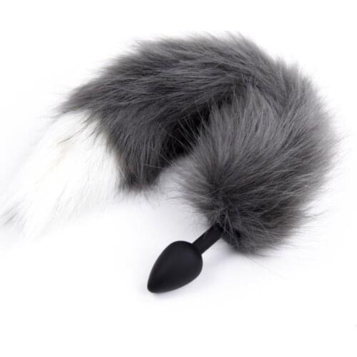 Adult Sex Toys Fox Tail Silicone Anal Plug Black Anal Plug Role-playing Props