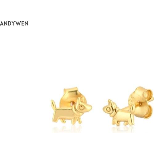 ANDYWEN 925 Sterling Silver Small Gold Dogs Small Piercing Five Animsl Mini Stud Earring Ohrringe Luxury Fashion Jewels