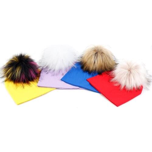Solid Color Handmade Baby Soft Cotton Beanies Faux Fur Pompom Hat Newborn Boys Girls Autumn Winter Infants Toddler Baby Cap