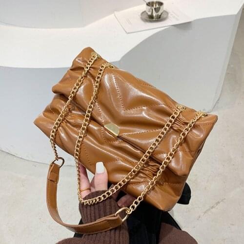Pleated Leather Crossbody Bags Women Handbags Luxury Flap Embroidery Thread Fashion Shoulder Messenger Chain Bags For Woman