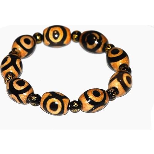 Tibet Yellow Black 3 Eyes 16mm Agate DZI Bracelet Men And Women Amulet Jewelry Bracelet DZI Free Shipping