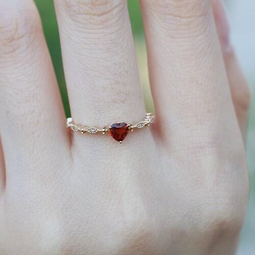 Eternal Love Heart Crystal Wedding Ring Charm Female Red Zircon Stone Ring Classic Gold Color Thin Engagement Rings For Women