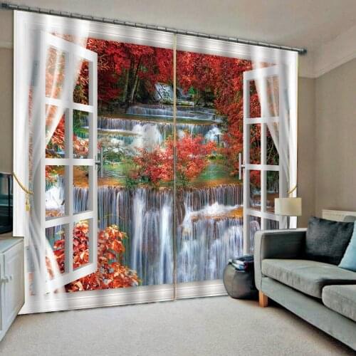 Waterfall curtains Sea of flowers 3D Window Curtain Dinosaur print Luxury Blackout For Living Room