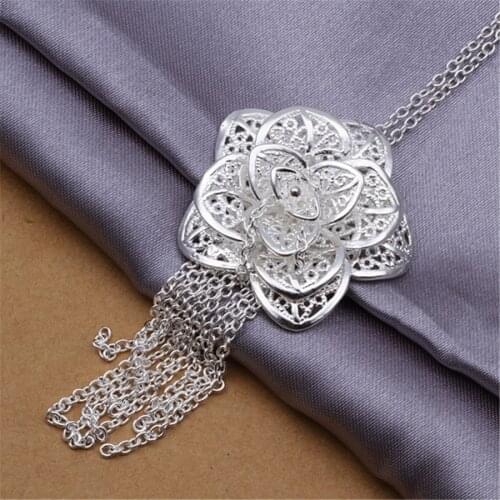 Explosion high quality wedding silver color jewelry fashion noble women Lady flower pendant chain necklace Jewelry P318