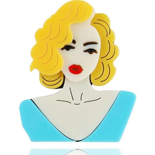 New Fashion Yellow Curly Hair Lady Brooch Badge For Women Vintage Figure Brooch Pins Badge Cloth Decoration Jewelry Party Gifts