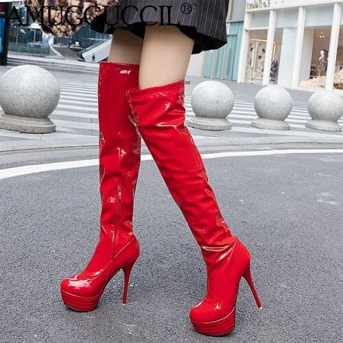 2020 New Plus Big Size 32-46 Black Red White Zip High Heel Platform Sexy Over The Knee Thigh High Autumn Winter Women Boot X1890