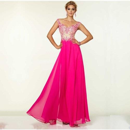 Elegant Fashion Sleeveless Beaded Lace Chiffon A-Line robe de soiree Prom gown 2018 Vestido De noiva Baile bridesmaid dresses