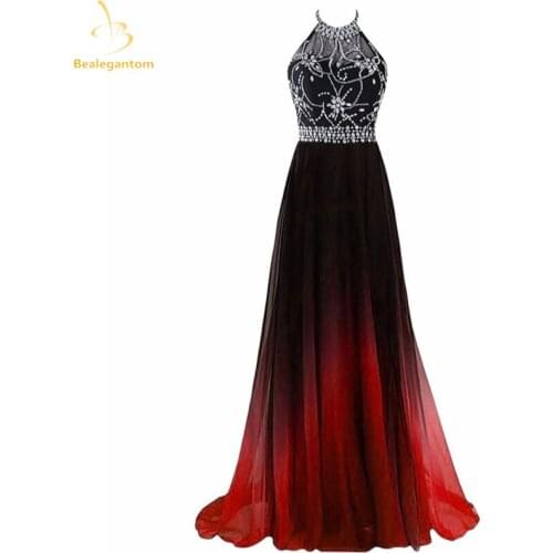 Bealegantom Halter Gradient Prom Dresses 2021 With Long Chiffon Plus Size Ombre Evening Party Gowns Vestido Longo QA1231