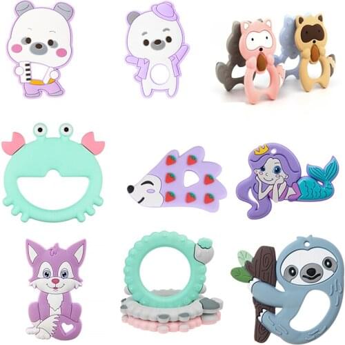 1pc Silicone Teether Rodent Cartoon Animals Food Grade Silicone Pandents DIY Teething Toys For Baby Chew Toy Silicone Teether