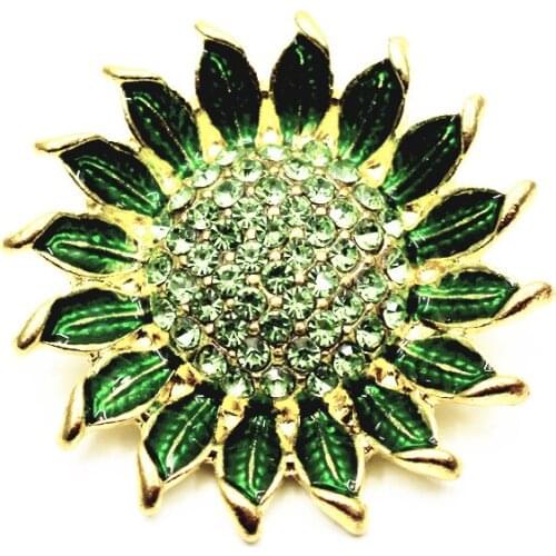 10pcs/lot Gold Sunflower Snap Buttons Green Full Crystal Buttons Charms Fit 18mm/20mm DIY Ginger Snap Bracelet Buttons Jewelry