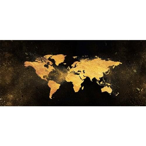 100x220cm Abstract Black Gold World Map Canvas Painting Posters and Prints Nordic Wall Art Picture for Living Kids Room Decor