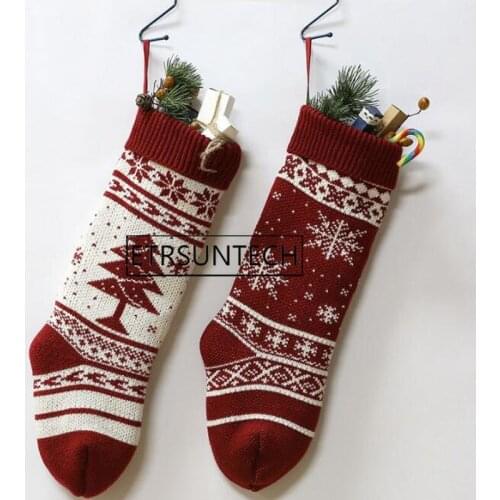 30pcs Knitted Christmas Stockings Decoration Woolen Knitting Christmas Sock Gift Bag Fireplace Xmas Home Decoration