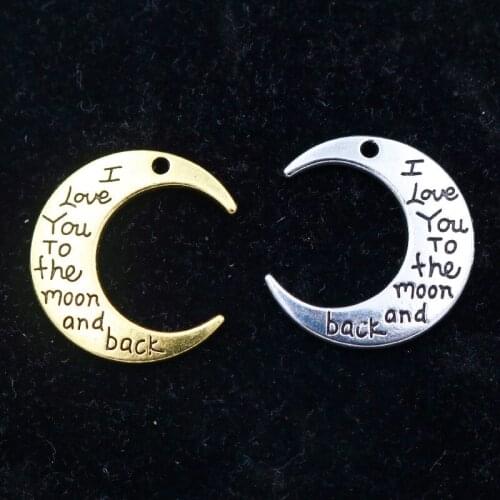 6pcs Love Declaration *I LOVE YOU TO THE MOON and BACK* Tags Charm Metal Moon Pendant DIY Couple Jewelry Handicraft Making P7