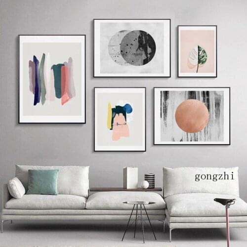 Watercolor Geometric Abstract Green Plants Leaf Posters Canvas Painting Prints Scandinavian Wall Art Pictures Living Room Decor