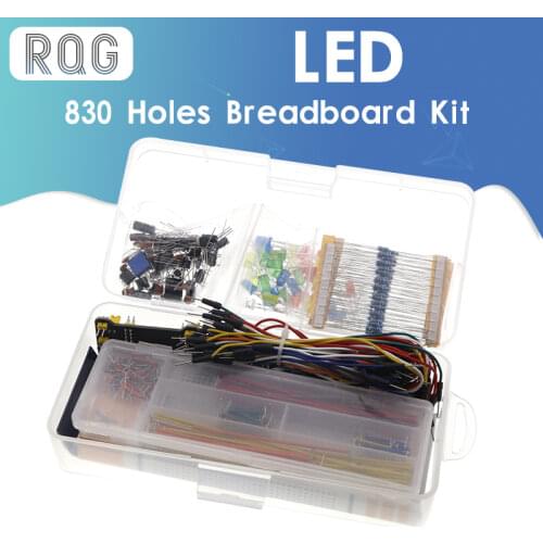 Electronics Component Basic Starter Kit with 830 Tie-points Breadboard Cable Resistor Capacitor LED Potentiometer Box Packing