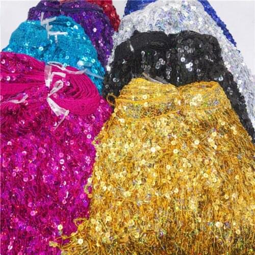100x30cm Glitter Sequins Tassel Fringe Trimming Decor Curtain Latin Stage Dance Skirts Garments Diy Accessories