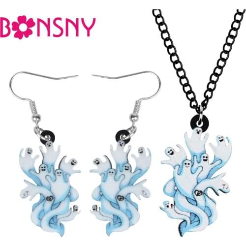 Bonsny Acrylic Halloween Anime Ghost Jewelry Sets Necklace Earrings Festival Decoration For Women Girl Teen Charm Gift Accessory
