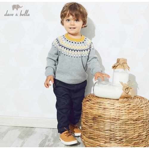 DB14810 dave bella winter baby unisex cartoon print knitted sweater kids fashion toddler boutique topswinter cute baby sweater