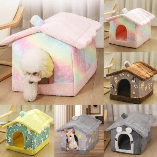 Dog House Kennel Soft Pet Bed Small Cat Tent Indoor Enclosed Warm Plush Sleeping Nest Basket with Removable Cushion Pet Supplies