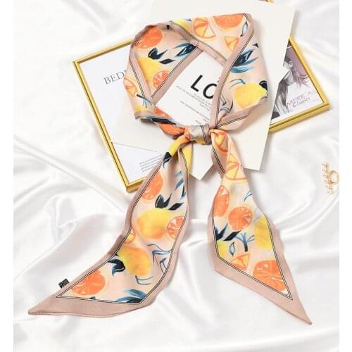 Fruits Orange Silk Finish Ins Style Elegant Bags Ribbon Tie Band Neckerchief Hair Neck Scarves for Women 2021 New 9*140cm
