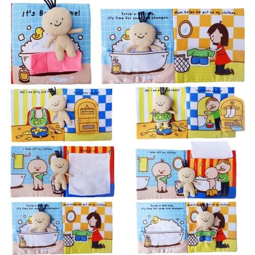 Newborn Early Education Puzzle Cloth Book Teach Bath And Bathroom With Ring Paper Book Baby Story Dolls Activity Quiet Books