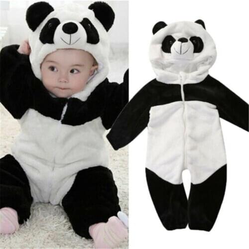 Boy Girl Kids Warm Winter Panda Animal Overall Thicken Romper Clothes 0-3Y