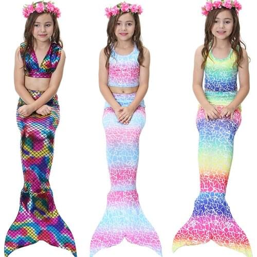 3pcs Cute Printing Kids Girls Swimsuit Cosplay Lovely Bathing Suit Costume Fish Tail Party Summer Beach Vacation Swimwear