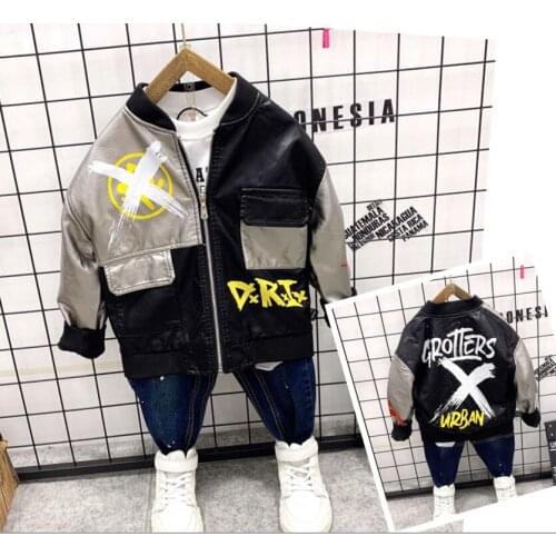 Winter Autumn Baby Baby Boy Clothes sets boys Clothes PU Leather coat + T-shirt + jeans boys clothes three-piece Outfits 2-6year