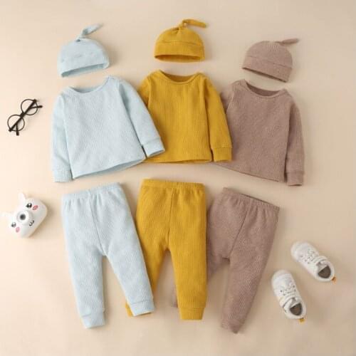 Baby Girl Clothing Sets Spring And Autumn Boy Cotton Ribbed Long-Sleeve Pullover+Trousers+Hat 3 Piece Suits Unisex Homewear