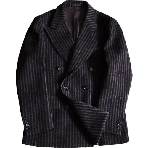 Mens Striped Tweed Double-breasted Suit Jacket Blazer American Classic Elegant Vintage Mens Set Wedding Dress Male Clothing