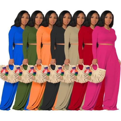 Womens Tracksuit2021 Summer Hot-Selling Casual Womens Solid Color Lazy Style Long-Sleeved Bucket Pants Two-Piece Suit