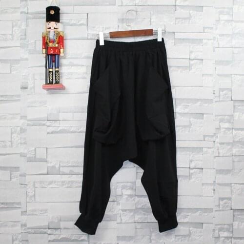Summer thin fashion Korean slim Harem Pants fashion brand personality black versatile small leg pants big crotch Capris mens pa