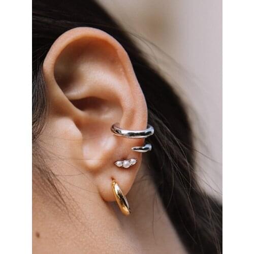 LUNA CHIAO Rhodium Gold Color Ear Cuffs Huggies Hoops Stud Earrings Pack for Women