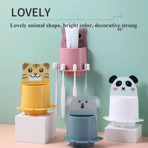 Cute Cartoon Plastic Toothbrush Holder Free Perforation Wall-mounted Multifunctional Storage Rack
