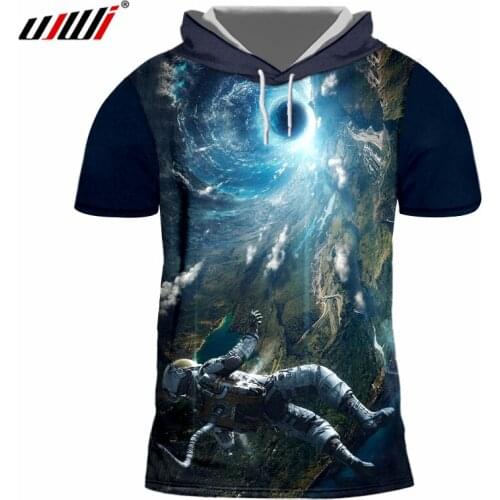 UJWI Summer Casual Hoodie T-shirt Men T Shirt Galaxy Space Astronaut 3D Print Tshirts Fashion Hip Hop Hooded Tshirt Dropshipping