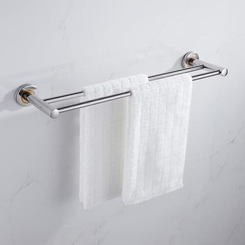HobbyLane Wall Mounted Thick Stainless Steel Bathroom Towel Rack 1 or 2 Rail Holder 40cm/50cm/60cm
