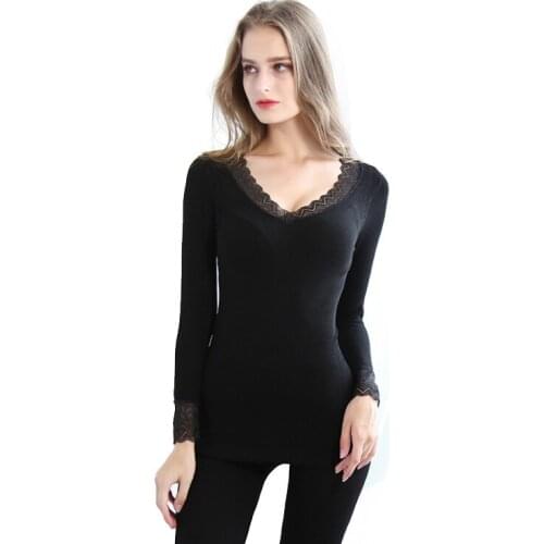 37 Degree Constant Temperature V Neck Lace Womens Seamless Underwear Bamboo Long Johns Set Ladies Thermal Underwear