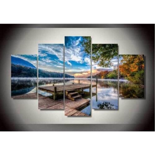 New 5 Pieces/sets Canvas art Canvas Printings Lakeside Scenery Painting Wall Art Home Decoration for home Poster Canvas\C-661