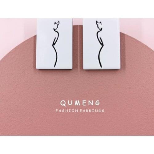 New Design Simple Statement Square Geometry Acrylic Black Sketch Female Waist Drop Earrings Trend 2020 Minimalist Jewelry