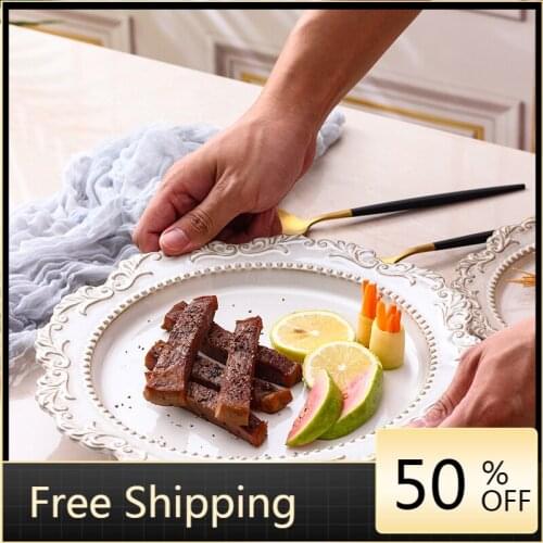 European Style White Dinner Plates Vintage Kitchen Salad Bowl Snack Dish Pasta Dessert Plate Fish Food Vaisselle Dining HX50DP