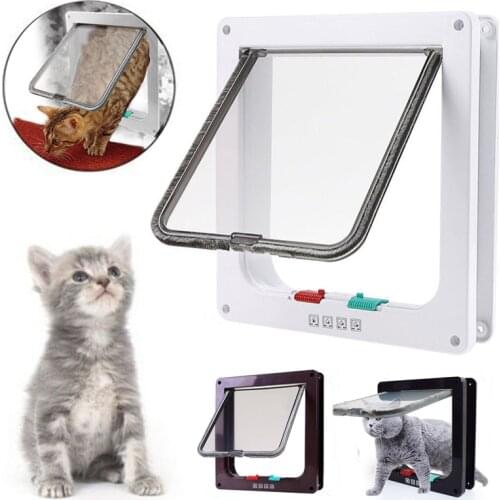 Dog Cat Flap Door with 4 Way Security Lock Flap Door for Dog Cats Kitten ABS Plastic Small Pet Gate Door Kit Cat Dogs Flap Doors