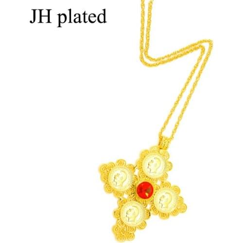 JHplated Ethiopian Cross Coin Pendant Necklace Gold Color Eritrea Great Gift Wedding Jewelry Africa Coins/Arabia Item