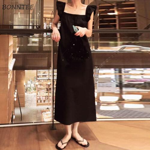 Dress Women Ruffles Loose Summer Solid Leisure Female Minimalist Elegant Daily Korean Style Tender Vintage Fahsion Ins Charm New