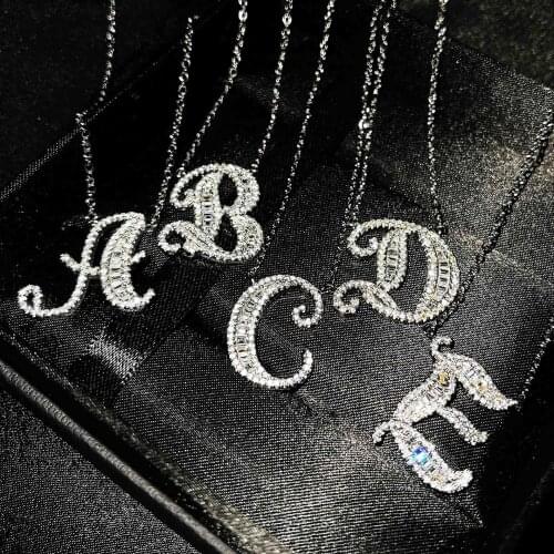 QTT Luxury 925 Sterling Silver Neck Chains English Letter Alphabet Neck Pendants Women Dazzling CZ Necklace Party Jewelry Gift