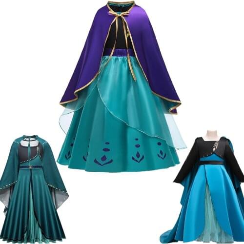 Snow Queen Anna Dress Anna Cosplay Winter Long Sleeve Costume Little Girl Princess Dress Kids New Year Party Carnival Costume