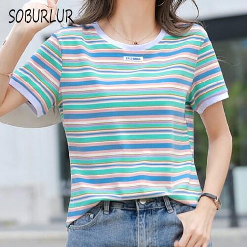 SOBURLUR 2021 Summer New Tops O-neck Shirt Womens T-shirt Harajuku Woman Loose T-shirts Crop Top Oversize Women Clothes LGirls