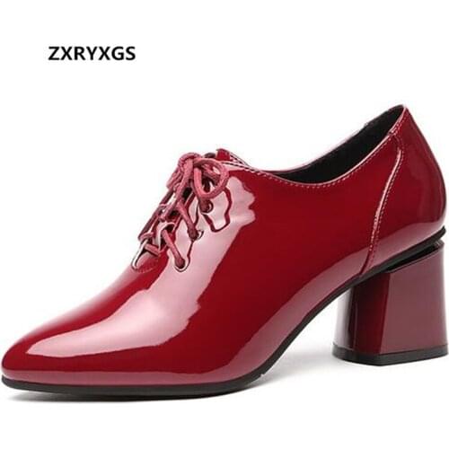 Hot Promotion 2020 new lace-up Pointed patent leather shoes woman high heeled shoes women shoes elegant fashion shoes black red